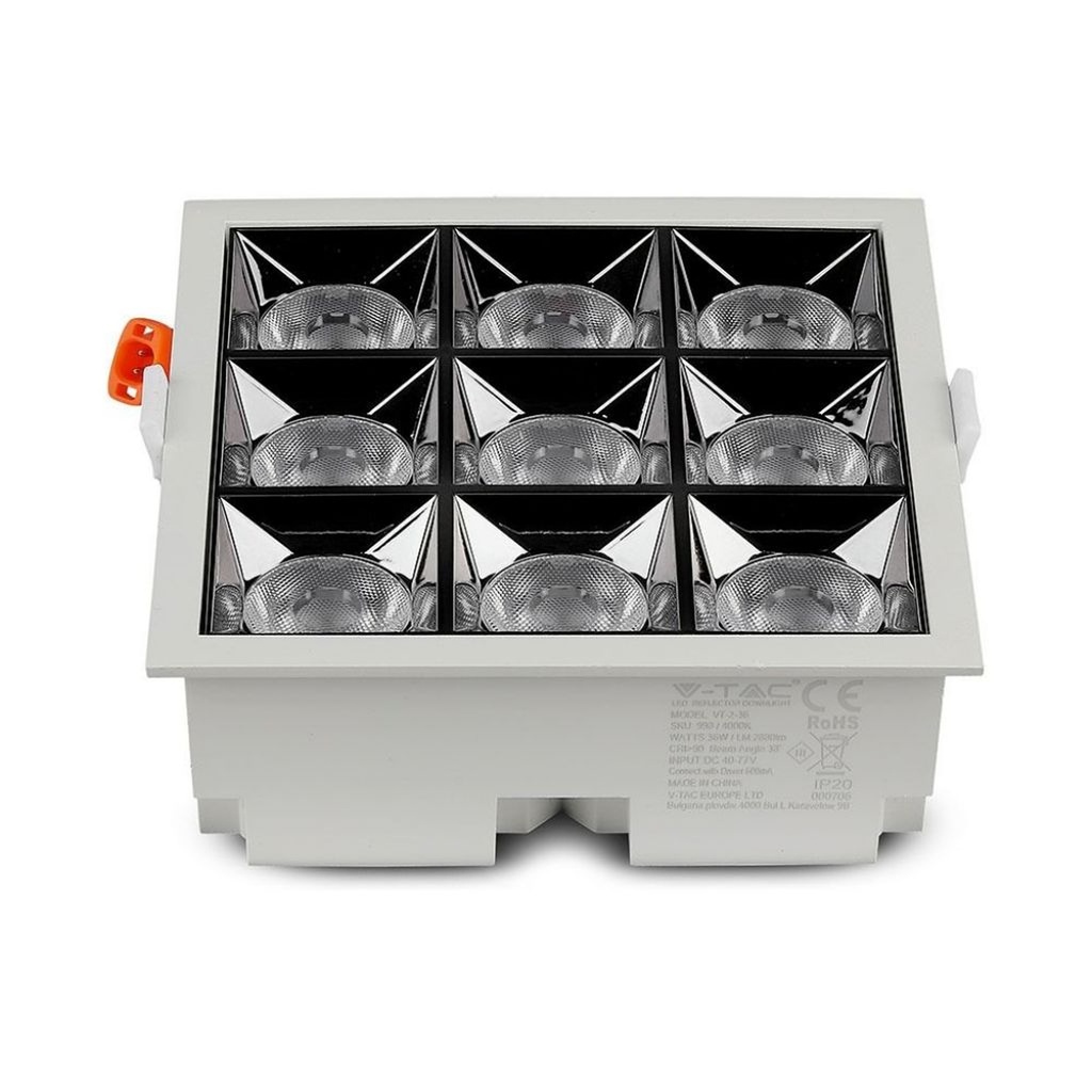 Faretto LED Quadrato da Incasso 36W (9*4W) Samsung UGR<19, 2880 lm, Fascio 38° - FP4494C