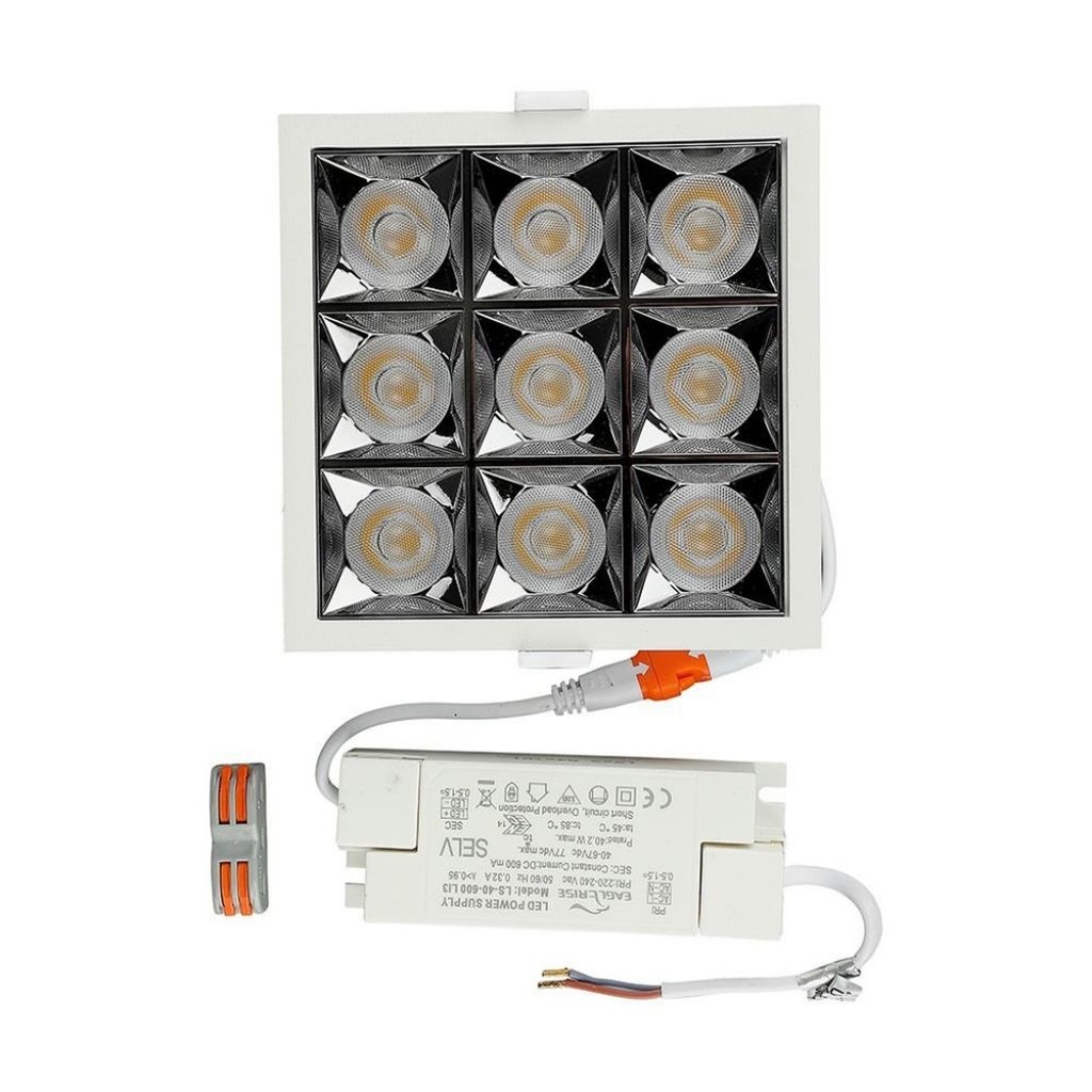 Faretto LED Quadrato da Incasso 36W (9*4W) Samsung UGR<19, 2880 lm, Fascio 38° - FP4494C
