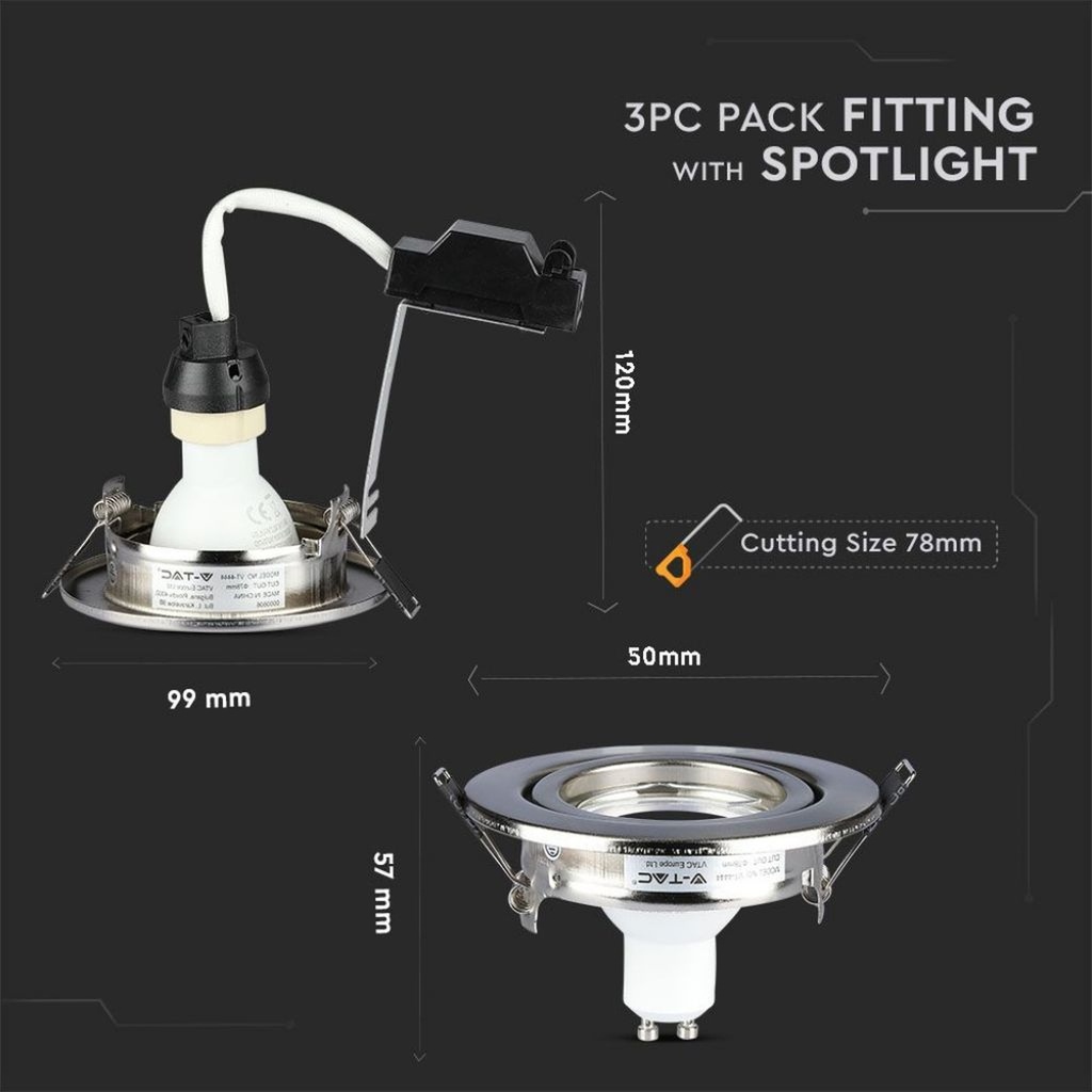 3 PZ Faretti LED Incasso Rotondo Orientabile 5W Carcassa Nichel Satinato con Lampada GU10 Sostituibile - FP8884C