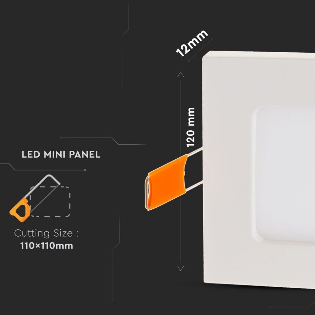 Mini Pannello LED Quadrato da Incasso 6W, 420 lm, 120x120 mm - FP4106C