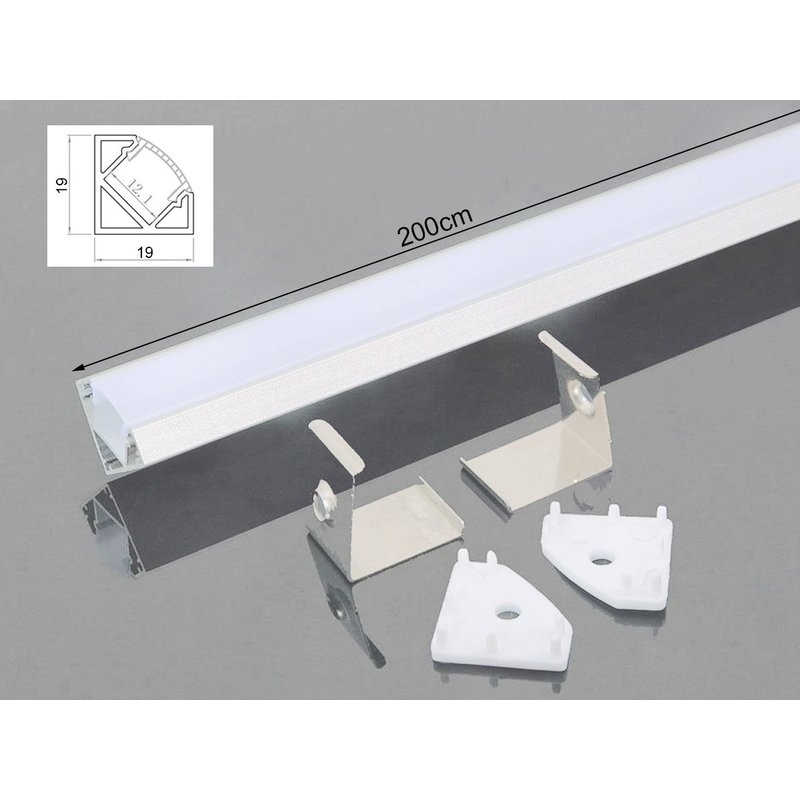 2 Metri Profilo Barra Alluminio Angolare 45 Gradi Colore Bianco 18,8X18,8mm Interno 12mm