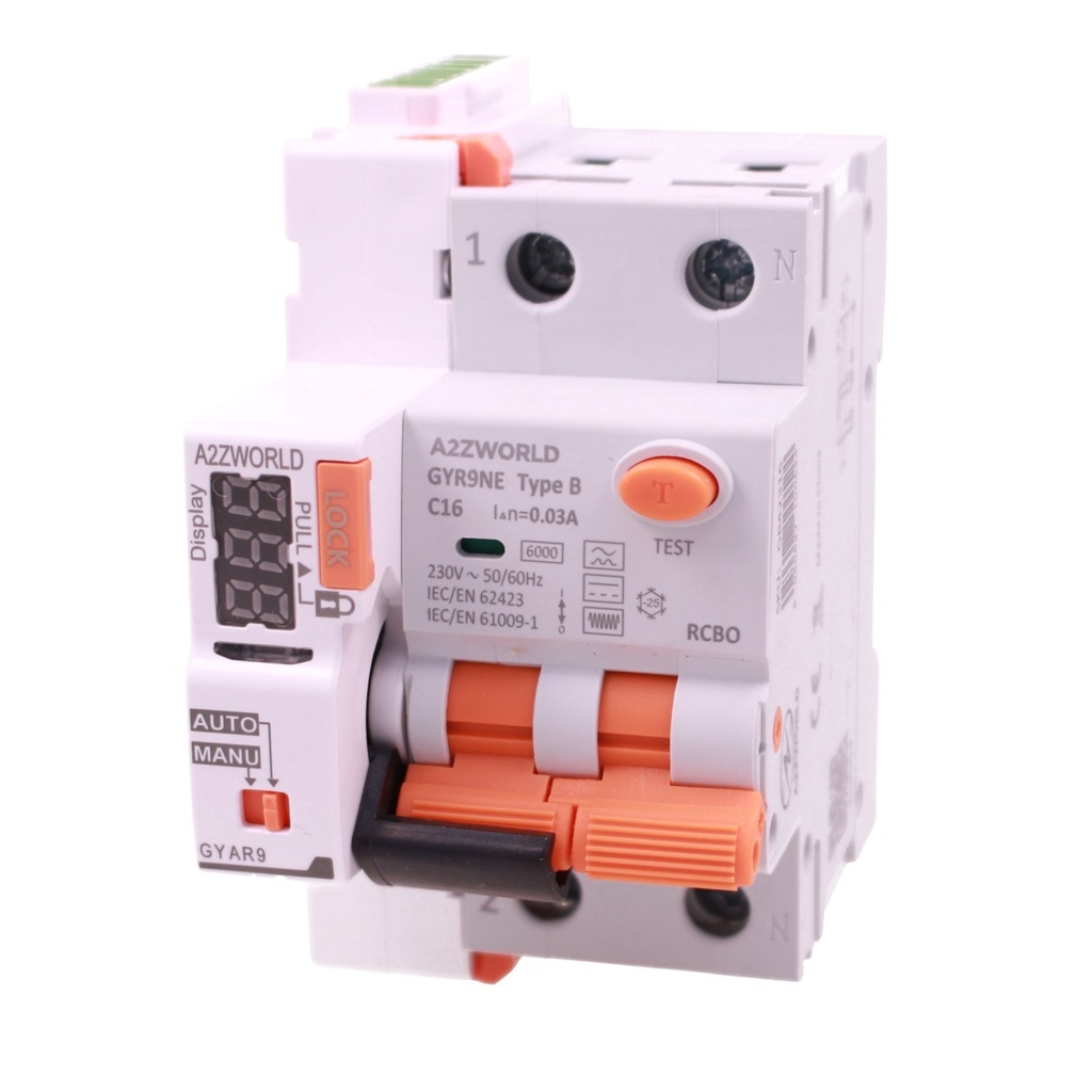 RCBO Interruttore Magnetotermico Differenziale Con Riarmo Automatico Tipo B Curva C 1P+N 2M 6000A 30mA AC 230V 3 Tentativi Disponibili 16A 20A 25A 32A 40A - GB42316RA