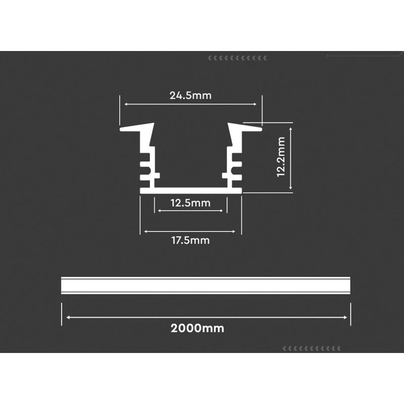 2 Metri Profilo Barra Alluminio Da Incasso Alto e Profondo Colore Bianco 24X15,3mm Interno 13mm