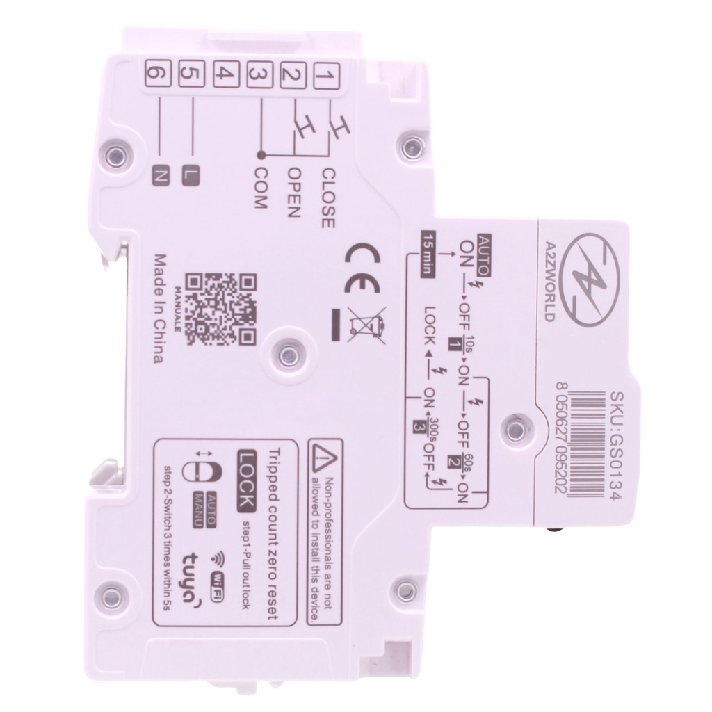 RCBO Interruttore Magnetotermico Differenziale Connesso WiFi Con Riarmo Automaico, Tipo A Curva C 1P+N 3M 6000A 30mA C6A AC 230V IP20 IEC61009-1 GYR9NM, Disponibili 40A 50A 63A - GB65340RW