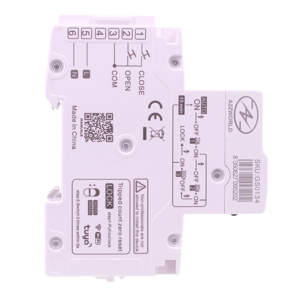 RCBO Interruttore Magnetotermico Differenziale Connesso WiFi Con Riarmo Automatico Tipo B Curva C 1P+N 2M 6000A 30mA AC 230V APP Tuya Disponibili 16A 20A 25A 32A 40A - GB42316RW