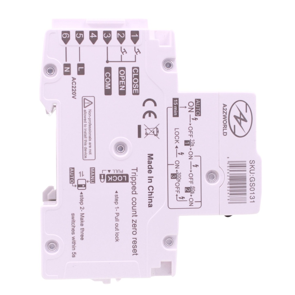 RCBO Interruttore Magnetotermico Differenziale Con Riarmo Automaico, Tipo A Curva C 1P+N 3M 6000A 30mA AC 230V IP20 IEC61009-1 GYR9NM, 3 Tentativi (10s/60s/300s), Corrente Disponibili 40A 50A 63A - GB65340RA