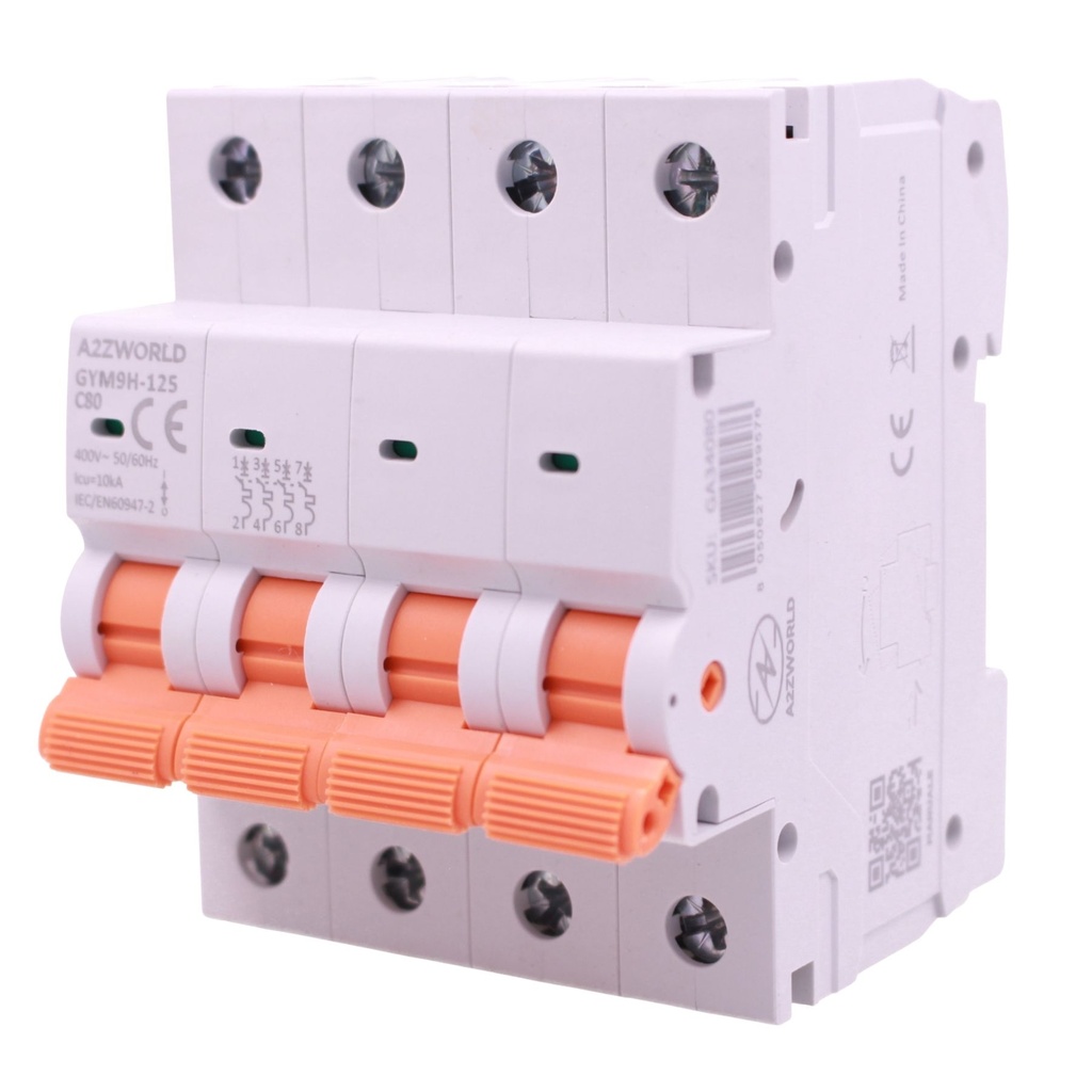 MCB Interruttore Magnetotermico Trifase 380V Curva C 4P 4M 10000A AC 400V IP20 GYM9H-125, Disponibili 80A 100A 125A - GA34080