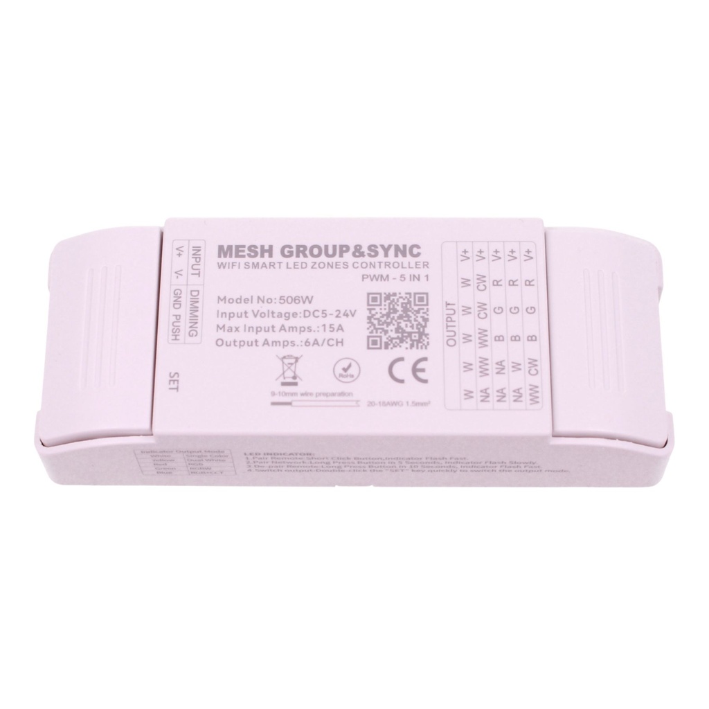 Led Dimmer Push WIFI, RF 2.4G, Pulsante NO, 5 In 1, DC5-24V 360W 5CHX6A Max 15A, per Striscia Led Mono Colore, CCT, RGB, RGBW, RGBCCT