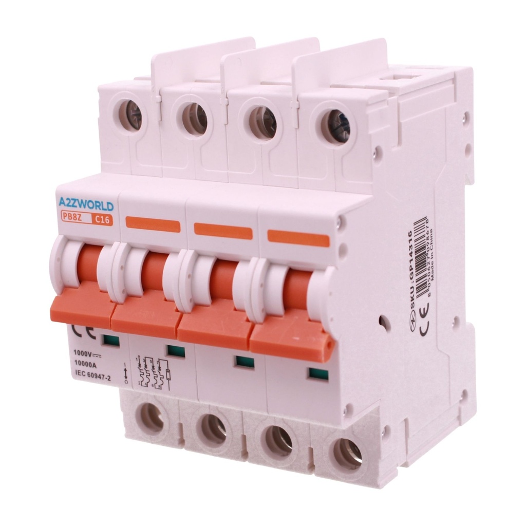 A2ZWORLD Interruttore Magnetotermico DC Senza Polarità 1000V Curva C 4P 4M 10000A IP20, Corrente Disponibili 16A 20A 25A 32A - GP14316