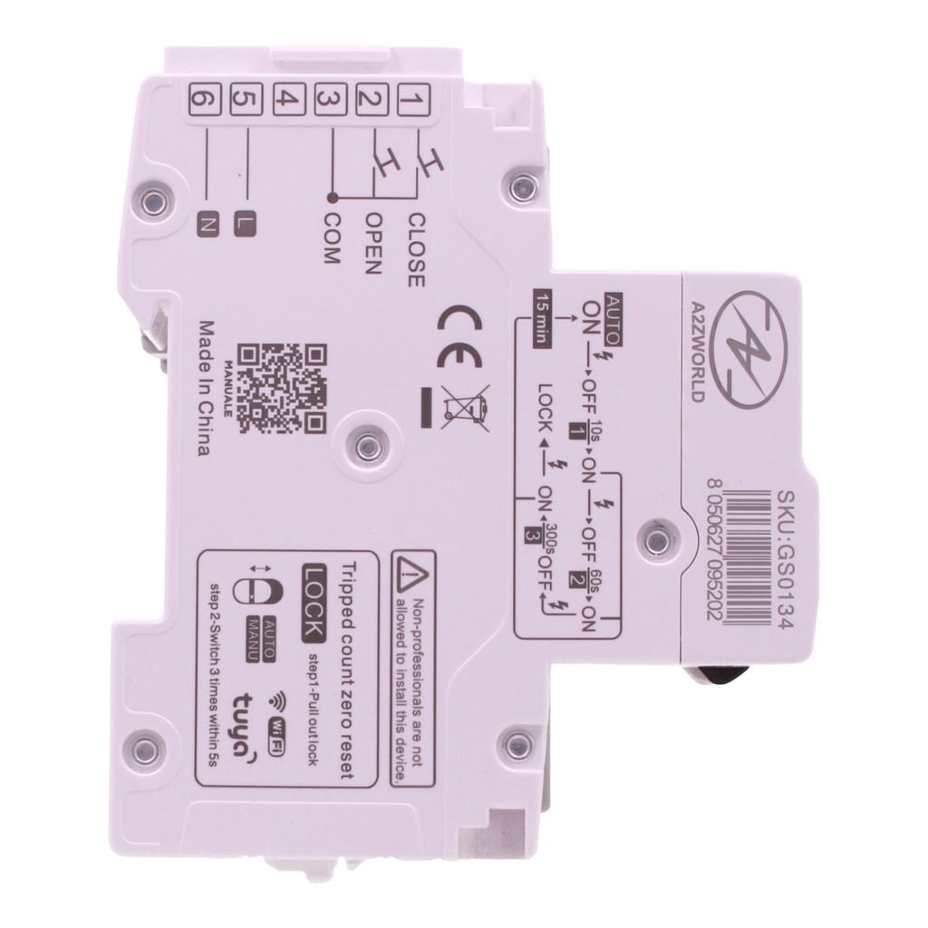 A2ZWORLD RCCB Interruttore Differenziale Puro Connesso WiFi Con Riarmo Automatico, Tipo A 1P+N 3M 6000A 100mA AC 230V IP20 IEC61008-1 PR8NM, Disponibili 25A 40A 63A - GC15425RW