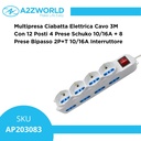 Multipresa Ciabatta Elettrica Cavo 3M Con 12 Posti 4 Prese Schuko 10/16A + 8 Prese Bipasso 2P+T 10/16A Interruttore
