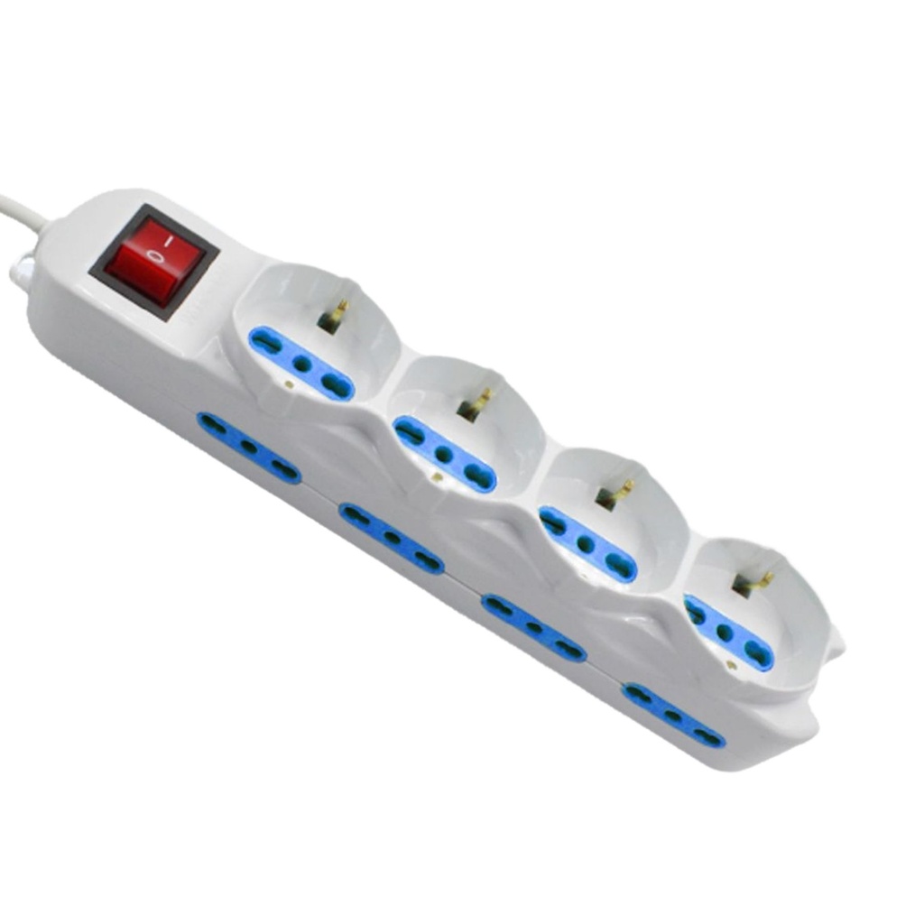 Multipresa Ciabatta Elettrica Cavo 3M Con 12 Posti 4 Prese Schuko 10/16A + 8 Prese Bipasso 2P+T 10/16A Interruttore