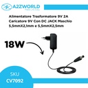 Alimentatore Trasformatore 9V 2A 18W Caricatore 9V Con DC JACK Maschio 5,5mmX2,1mm e 5,5mmX2,5mm