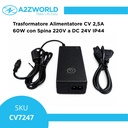 24V Trasformatore Alimentatore CV 2,5A 60W con Spina 220V a DC 24V IP44 SKU 3264