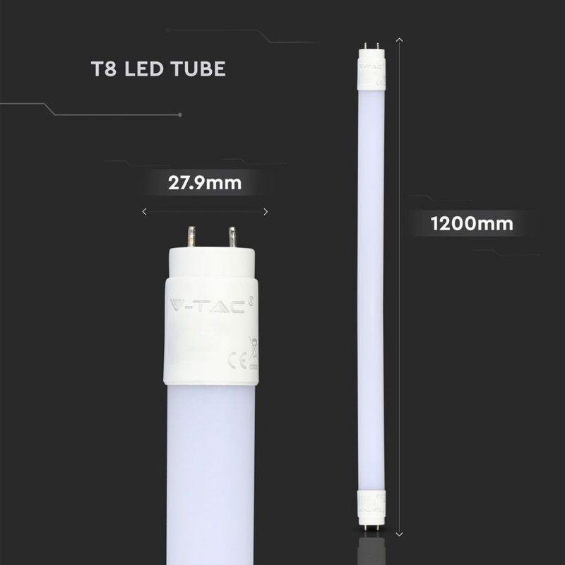 Tubo LED T8 18W G13 120cm 1850LM in Nanoplastica Incluso Starter Alimentazione da Un Lato SKU-216263, Disponibili 3000K 4000K 6400K - TL8120C