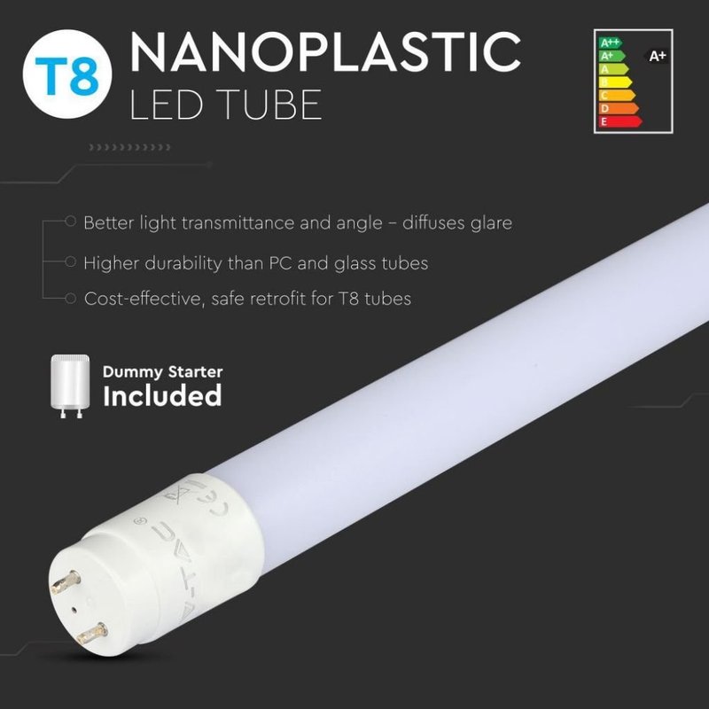 Tubo LED T8 18W G13 120cm 1850LM in Nanoplastica Incluso Starter Alimentazione da Un Lato SKU-216263, Disponibili 3000K 4000K 6400K - TL8120C