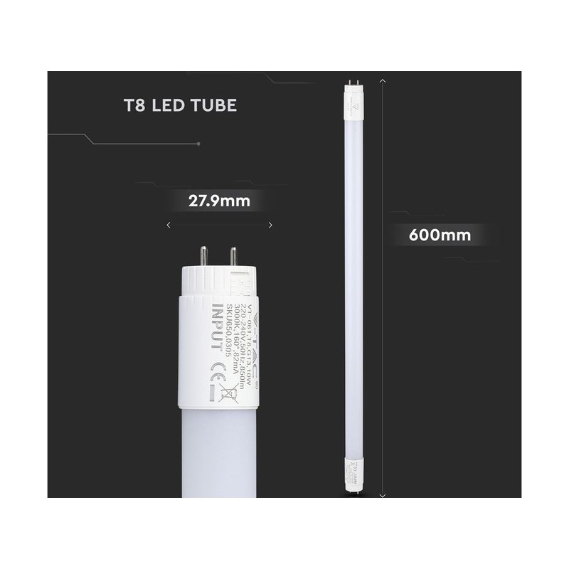 Tubo LED T8 G13 60cm 9W 850lm Nanoplastica non Ruotabile, Disponibili 3000K 4000K 6500K - TL8060C