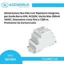 Alimentatore Bus DALI con Ripetitore Integrato, per Guida Barra DIN, AC220V, Uscita Max 200mA 16VDC, Estensione Linea fino a 1200 m, Protezione da Cortocircuito
