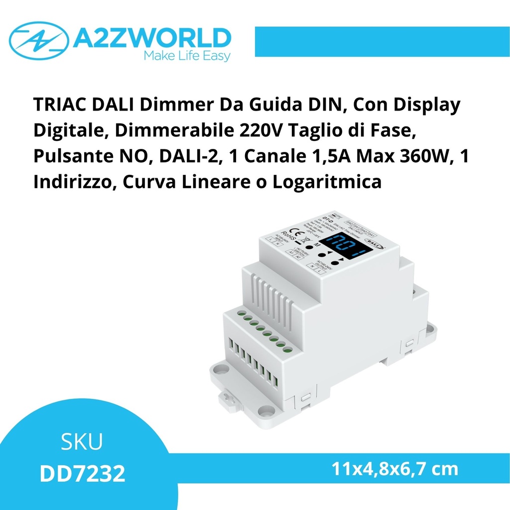 TRIAC DALI Dimmer Da Guida DIN, Con Display Digitale, Dimmerabile 220V Taglio di Fase, Pulsante NO, DALI-2, 1 Canale 1,5A Max 360W, 1 Indirizzo, Curva Lineare o Logaritmica
