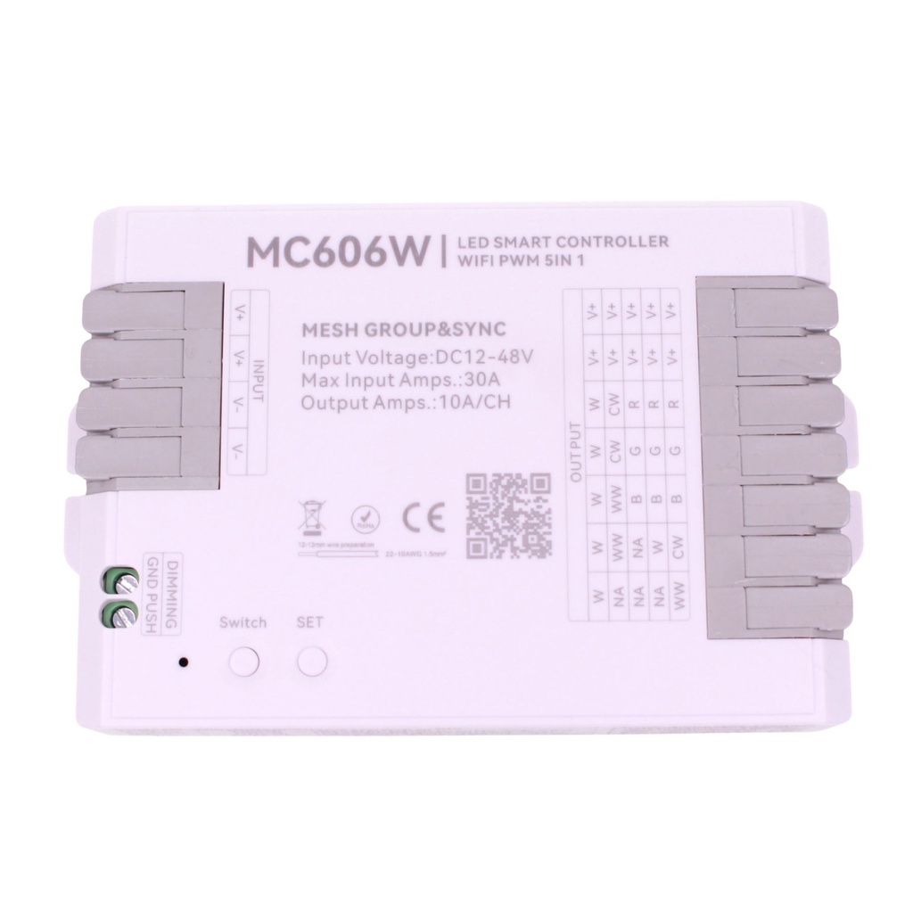 Controller LED WiFi 5 canali PWM, 12-48V, 5x10A, RGBW CCT