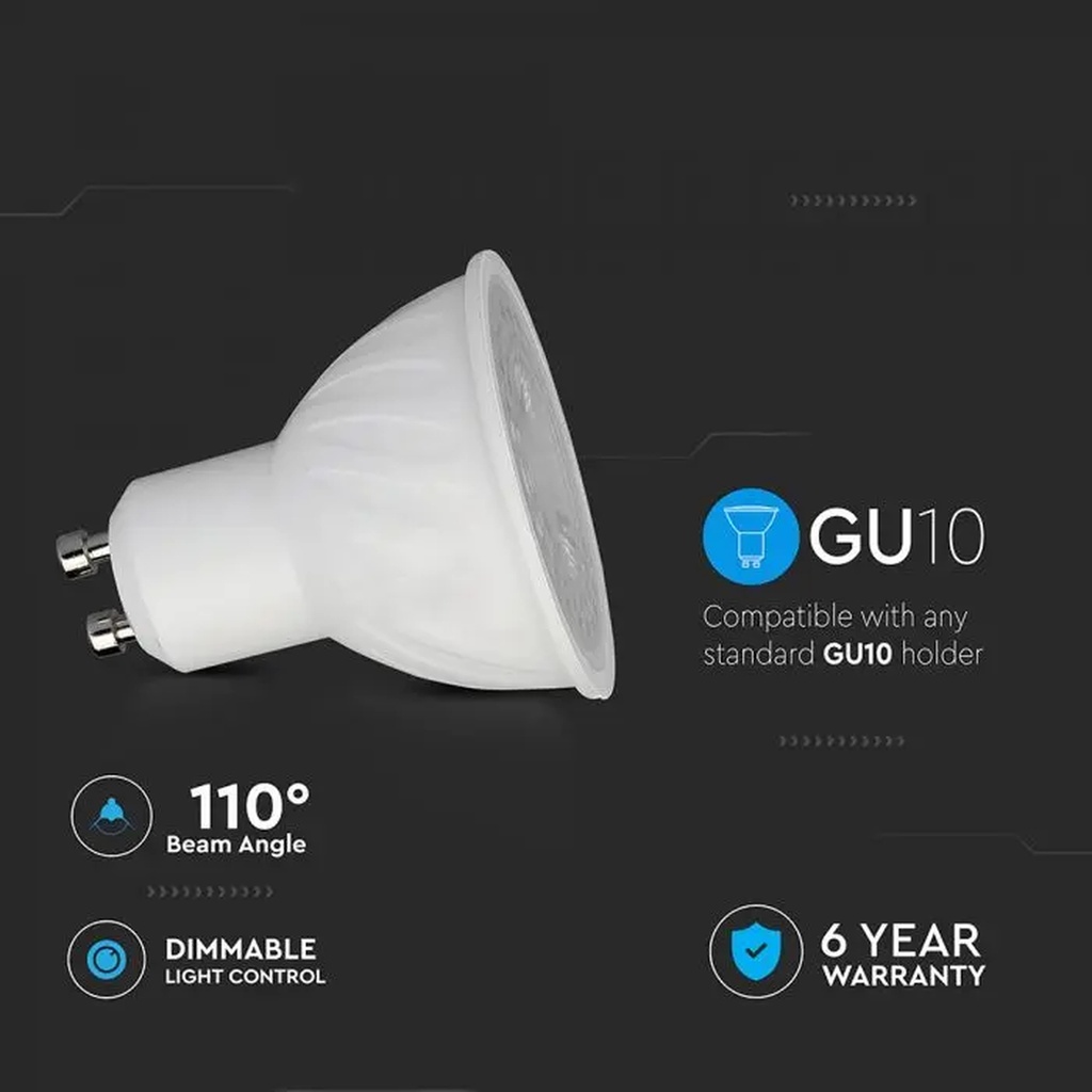Lampada LED GU10 Dimmerabile Triac Taglio di Fase 6W 445lm, Angolo Largo 110° 220V, 3000K/4000K/6500K - GU1006LC