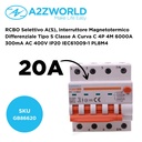 A2ZWORLD RCBO Selettivo A(S), Interruttore Magnetotermico Differenziale Tipo S Classe A Curva C 4P 4M 6000A 300mA AC 400V IP20 IEC61009-1 PL8M4, Corrente Disponibili 20A 25A 32A 40A - GB86620