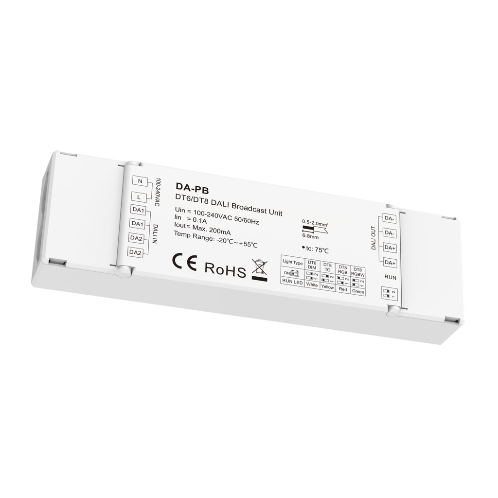 Unità Broadcast DALI DT6 DT8, Espansore Circuito Bus con Alimentatore Integrato Max 200mA, per DIM CCT RGB RGBW, AC220V
