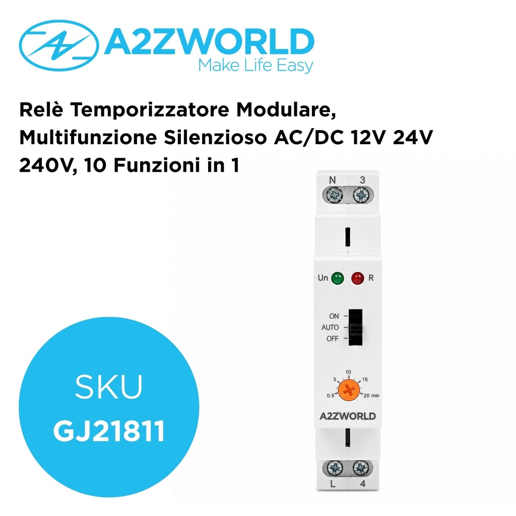 Relè Temporizzatore Modulare, Multifunzione Silenzioso AC/DC 12V 24V 240V, 10 Funzioni in 1