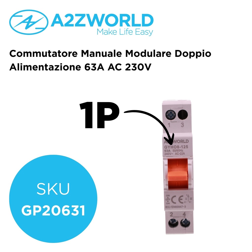 Commutatore Manuale Modulare Doppio Alimentazione 63A AC 230V - GP20631