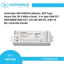 Controller WiFi DMX512 Master, APP Tuya Smart Life, RF 2.4GHz e Push,  5 in 1per DIM CCT RGB RGBW RGB+CCT, 12V 24V 36V DC, 8 Bit 16 Bit, Controllo Vocale