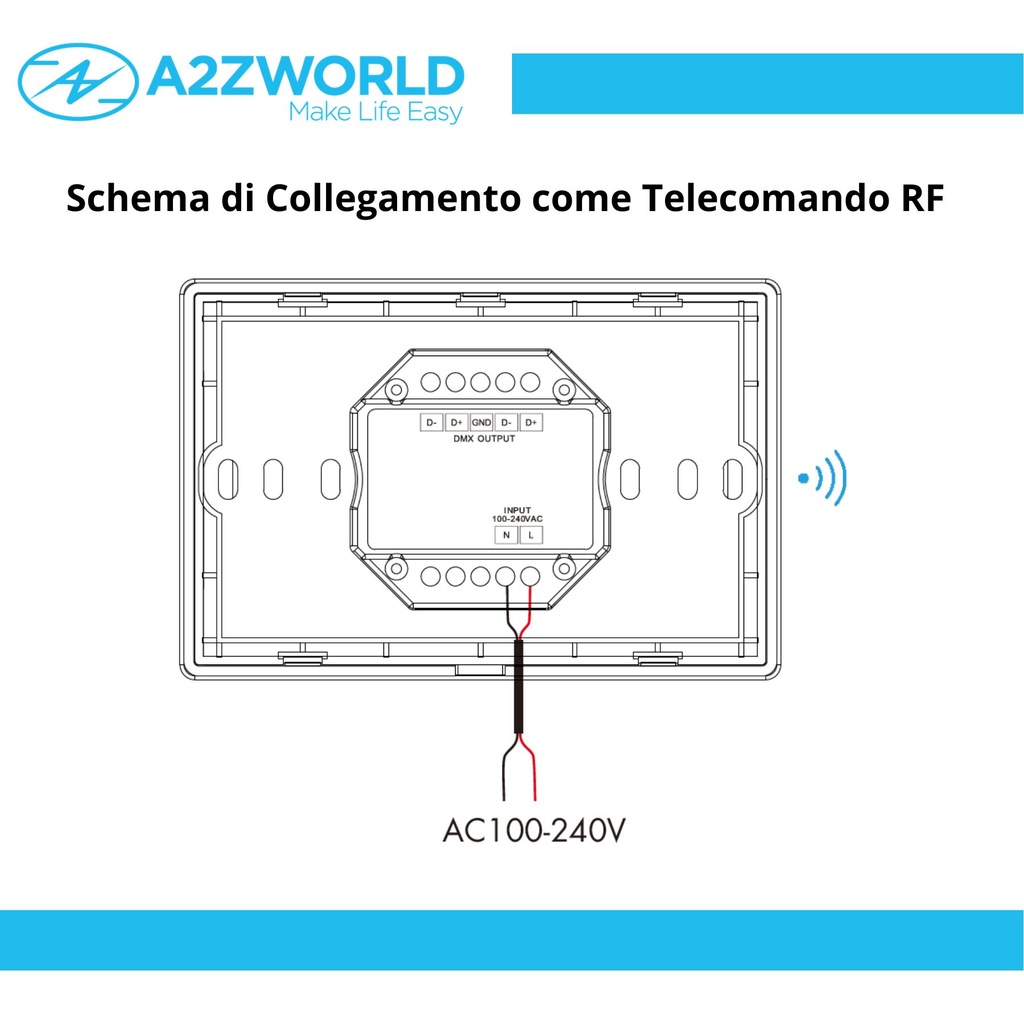 Pannello Touch DMX512 T11 da Parete, 4 Zone Mono Colore, RF 2.4GHz