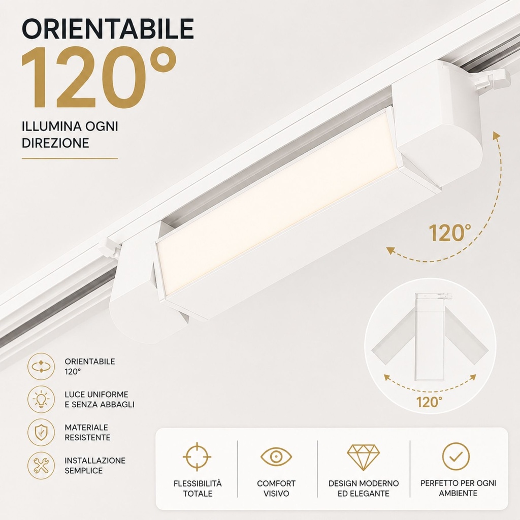 Faro Led Binario Monofase, Bianco Lineare 61cm 28W 2800lm 120° Orientabile, Disponibili 3000K 4000K - CB128BC