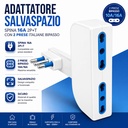 Adattatore Salvaspazio Spina 16A 2P+T Con 2 Prese Italiane Bipasso 10/16A, Bianco Nero - AP80014