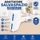 Adattatore Salvaspazio Spina 10A 2P+T Con 2 Prese Italiane 10A, Bianco Nero - AP80012