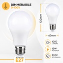 2 PZ Lampada Led E27 Dimmerabile Triac Dimmer 12W 220V 1050 Lumens, Disponibili 3000K 4000K 6000K