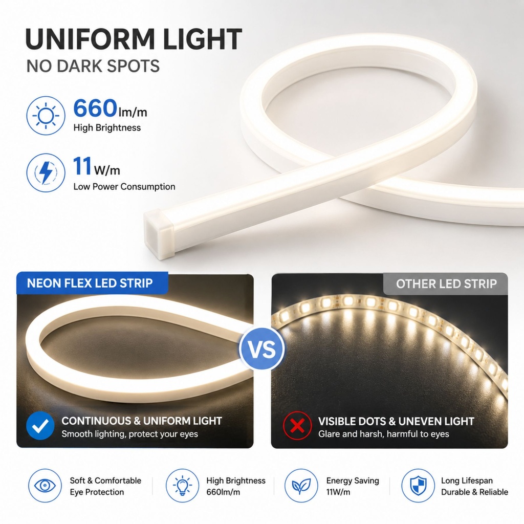 24V Bobina Striscia Led Neon Flex Da Incasso 10X10mm, 100 Metri, IP65 11W/M 660lm/M, Tagliabile Dove Vuole - SL241110C