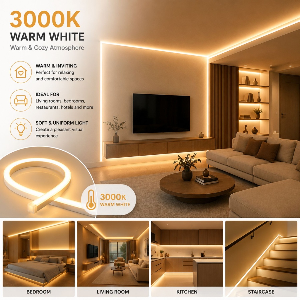24V Bobina Striscia Led Neon Flex Da Incasso 10X10mm, 100 Metri, IP65 11W/M 660lm/M, Tagliabile Dove Vuole - SL241110C