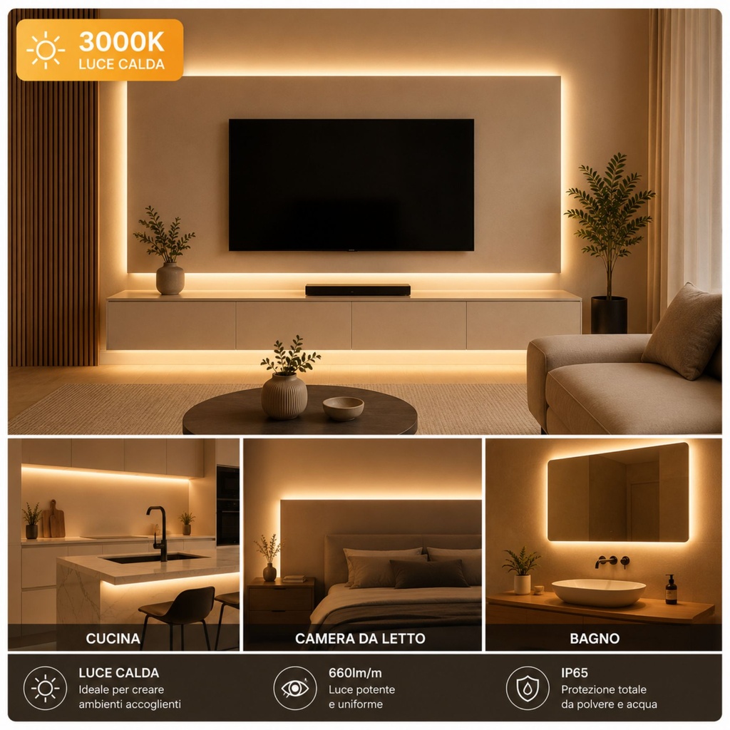 1 Metro 24V Bobina Striscia Led Neon Flex Da Incasso 10X10mm, IP65 11W/M 660lm/M, Tagliabile Dove Vuole - SL241110C-1M