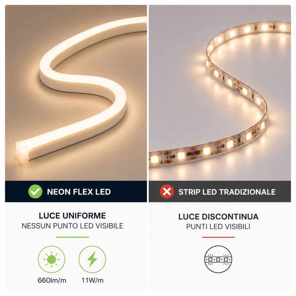 1 Metro 24V Bobina Striscia Led Neon Flex Da Incasso 10X10mm, IP65 11W/M 660lm/M, Tagliabile Dove Vuole - SL241110C-1M