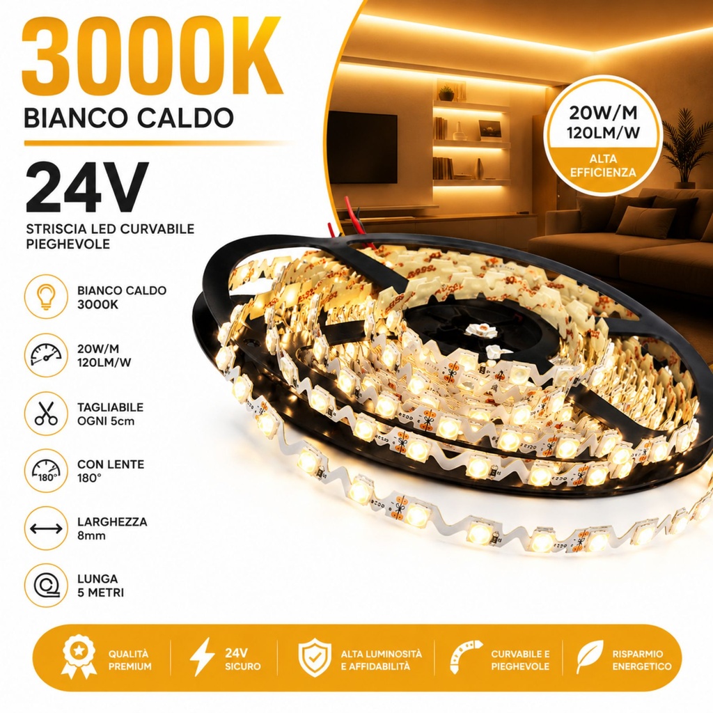 24V Bobina Striscia Led Curvabile Ripiegabile Con Lente 180 Gradi 20W/M 8mm 300 smd 6060 Per Cassone Pubblicitario Senza Ombra, Disponibili 3000K 4000K 6500K MS1254