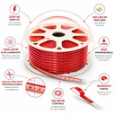 Striscia Led 220V AC IP65 Da 100 Metri, 10W/M 120SMD/M 1250LM/M, Trasparente Biadesivo Rosso Forte, Tagliabile Ogni 10cm, 10X5mm, Angolo 180°, IP65, Tanti Accessori Inclusi, Disponibili 3000K 4000K 6000K - SL22011C
