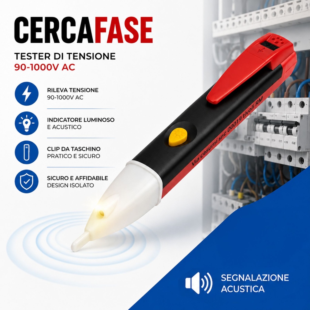 Cercafase Senza Contatto, Tester Tensione AC 90-1000V con LED