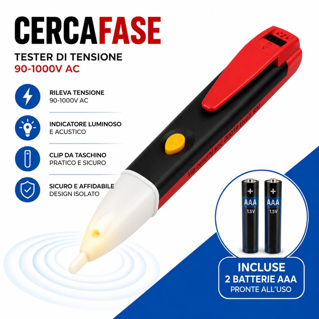 Cercafase Senza Contatto, Tester Tensione AC 90-1000V con LED
