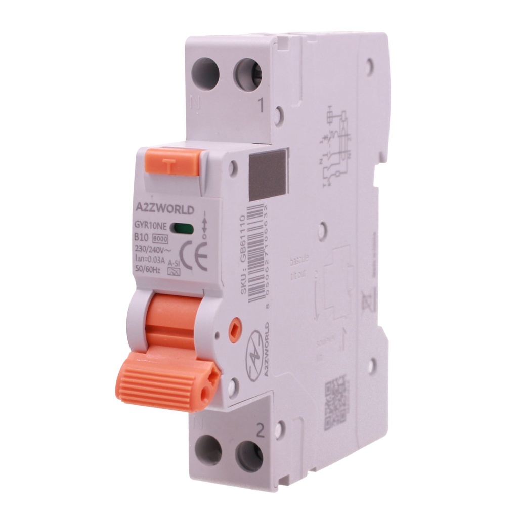 RCBO Interruttore Magnetotermico Differenziale Tipo A-SI Super Immunizzato, Curva B 1P+N 1M 6000A 30mA AC 230V IP20, GYR10N, Disponibili 6A 10A 16A 20A 25A 32A 40A - GB61110