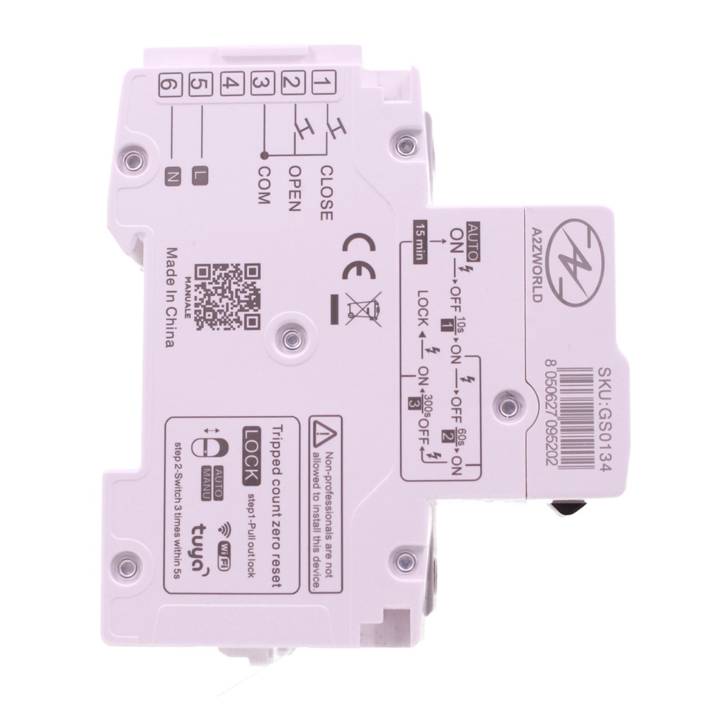RCBO Interruttore Magnetotermico Differenziale WIFI Con Riarmo Automatico, Tipo A-SI Super Immunizzato, Curva B 1P+N 1M 6000A 30mA AC 230V IP20, Corrente Disponibili 6A 10A 16A 20A 25A 32A 40A - GB61110RW