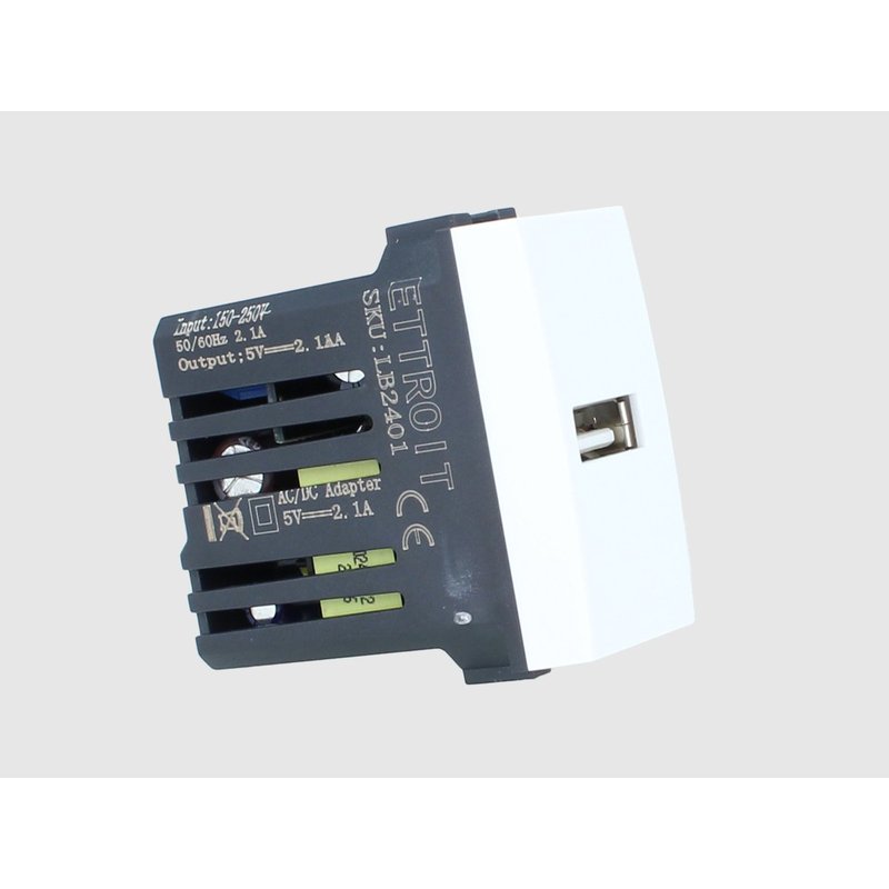 ETTROIT Modulo Presa Caricatore USB 5V 2,1A Colore BIANCO Compatibile Con Bticino Living Light