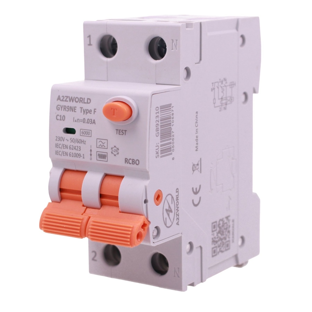 RCBO Interruttore Magnetotermico Differenziale Tipo F Curva C 1P+N 2M 6000A 30mA AC 230V IP20 Corrente Disponibili 6A 10A 16A 20A 25A 32A 40A 50A 63A - GB92310