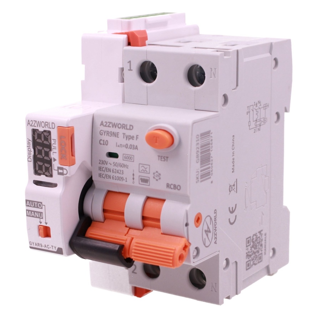 RCBO Interruttore Magnetotermico Differenziale Tipo F WIFI Con Riarmo Automatico, Curva C 1P+N 2M 6000A 30mA AC 230V IP20 Corrente Disponibili 6A 10A 16A 20A 25A 32A 40A 50A 63A - GB92310RW