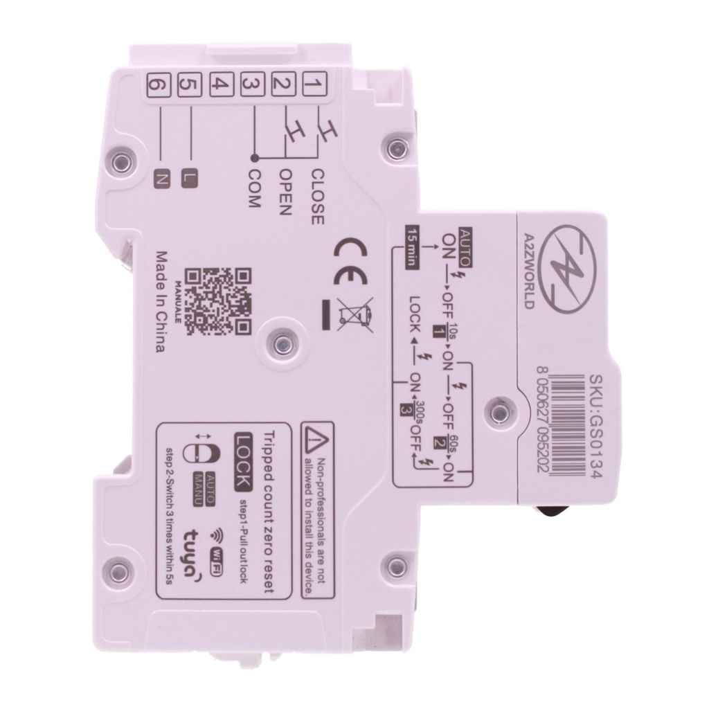 RCBO Interruttore Magnetotermico Differenziale Tipo F WIFI Con Riarmo Automatico, Curva C 1P+N 2M 6000A 30mA AC 230V IP20 Corrente Disponibili 6A 10A 16A 20A 25A 32A 40A 50A 63A - GB92310RW