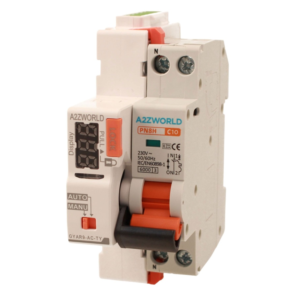 A2ZWORLD MCB Interruttore Magnetotermico Connesso WiFi Con Riarmo Automatico, Curva C 1P+N 2M 6000A AC 230V PN8H, Corrente Disponibile 6A 10A 16A 20A 25A 32A - GA37410RW